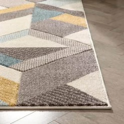 Ruby Otto Modern Geometric Boxes and Triangles Gold Blue 7 ft. 10 in. x 9 ft. 10 in. Area Rug by Well Woven -Linon Home Decor Sales gold blue well woven area rugs ru 274 7 44 1000