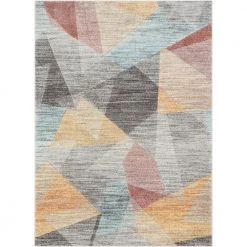 WHOA Laramie Gold/Light Blue/Charcoal/Teracotta Geometric Abstract 3D Textured 5 ft. 3 in. x 7 ft. 3 in. Area Rug by Well Woven