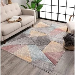 WHOA Laramie Gold/Light Blue/Charcoal/Teracotta Geometric Abstract 3D Textured 5 ft. 3 in. x 7 ft. 3 in. Area Rug by Well Woven -Linon Home Decor Sales gold light blue charcoal teracotta well woven area rugs wh 62 5 c3 1000
