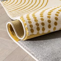 Good Vibes Margot Gold Modern Geometric Chevron 5 ft. 3 in. x 7 ft. 3 in. Area Rug by Well Woven -Linon Home Decor Sales gold well woven area rugs gv 01 5 4f 1000