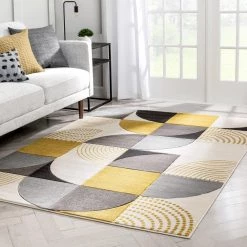 Good Vibes Margot Gold Modern Geometric Chevron 5 ft. 3 in. x 7 ft. 3 in. Area Rug by Well Woven -Linon Home Decor Sales gold well woven area rugs gv 01 5 66 1000
