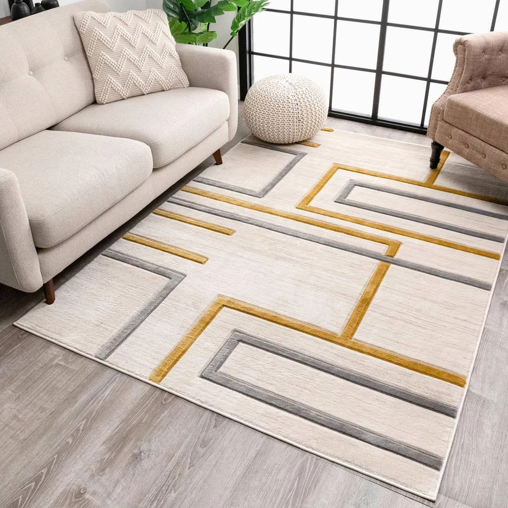 Good Vibes Fiona Gold Modern Geometric Lines 5 ft. 3 in. x 7 ft. 3 in. Area Rug by Well Woven 9 Good Vibes Fiona Gold Modern Geometric Lines 5 ft. 3 in. x 7 ft. 3 in. Area Rug by Well Woven - Image 7