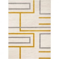 Good Vibes Fiona Gold Modern Geometric Lines 5 ft. 3 in. x 7 ft. 3 in. Area Rug by Well Woven