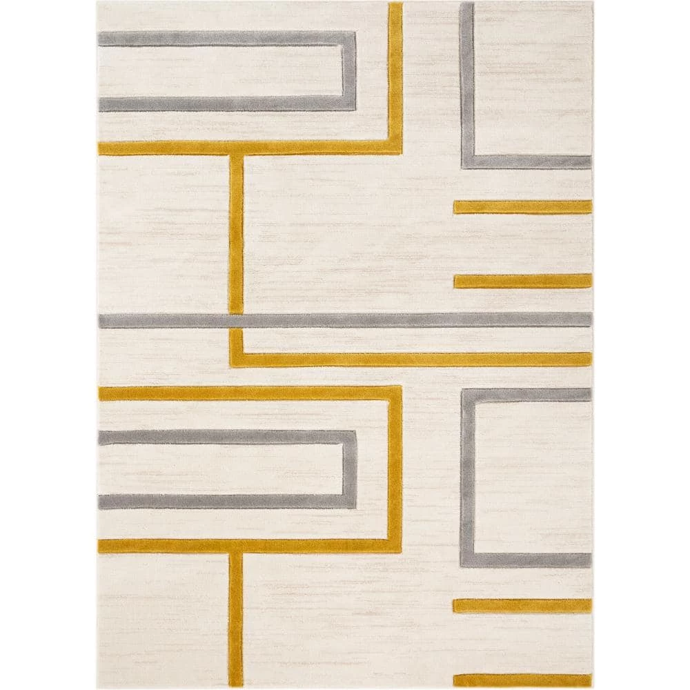 Good Vibes Fiona Gold Modern Geometric Lines 5 ft. 3 in. x 7 ft. 3 in. Area Rug by Well Woven 3 Good Vibes Fiona Gold Modern Geometric Lines 5 ft. 3 in. x 7 ft. 3 in. Area Rug by Well Woven