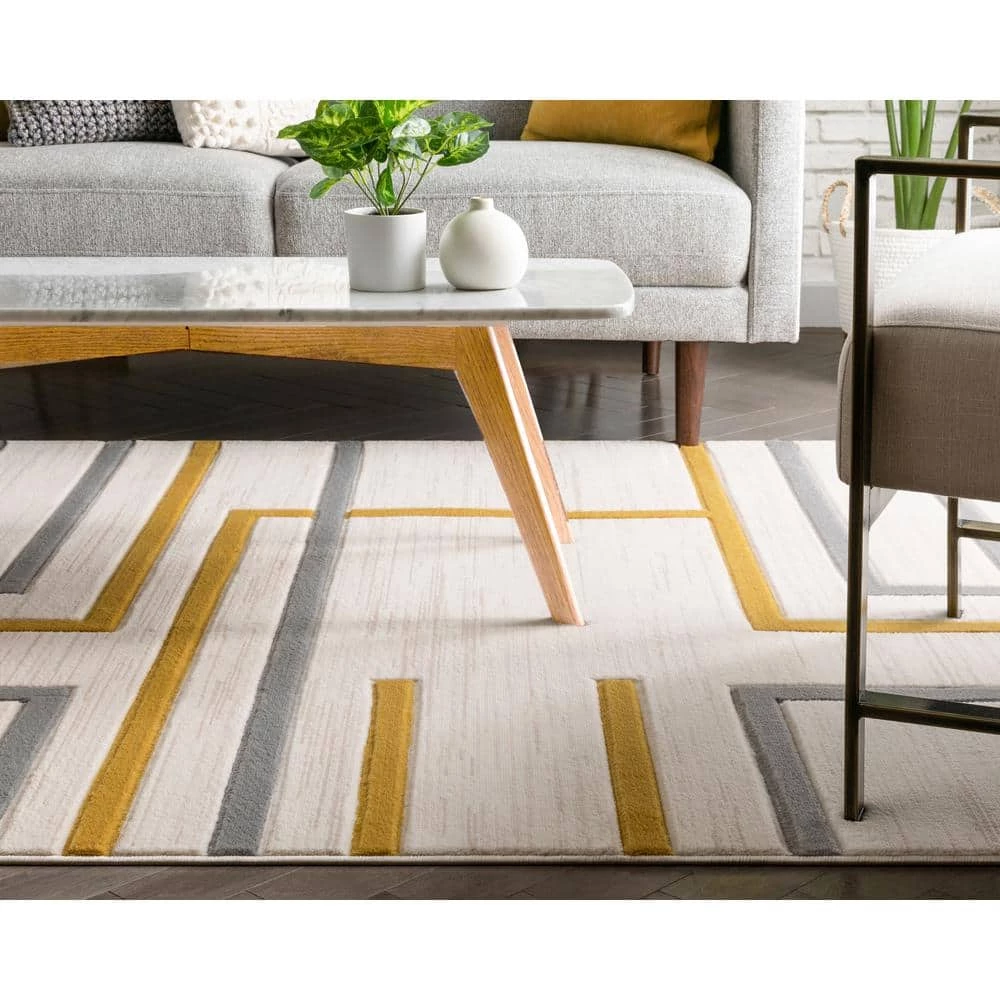 Good Vibes Fiona Gold Modern Geometric Lines 5 ft. 3 in. x 7 ft. 3 in. Area Rug by Well Woven 5 Good Vibes Fiona Gold Modern Geometric Lines 5 ft. 3 in. x 7 ft. 3 in. Area Rug by Well Woven - Image 3