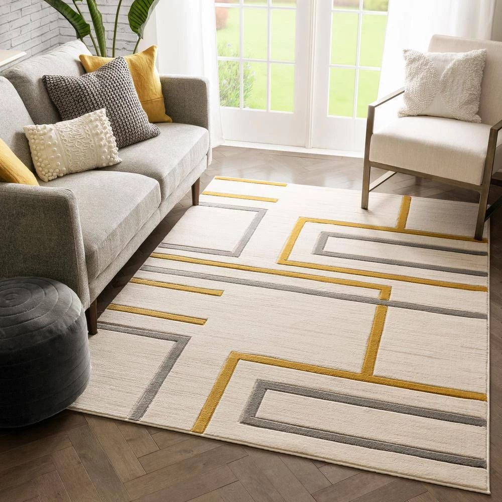 Good Vibes Fiona Gold Modern Geometric Lines 5 ft. 3 in. x 7 ft. 3 in. Area Rug by Well Woven 6 Good Vibes Fiona Gold Modern Geometric Lines 5 ft. 3 in. x 7 ft. 3 in. Area Rug by Well Woven - Image 4
