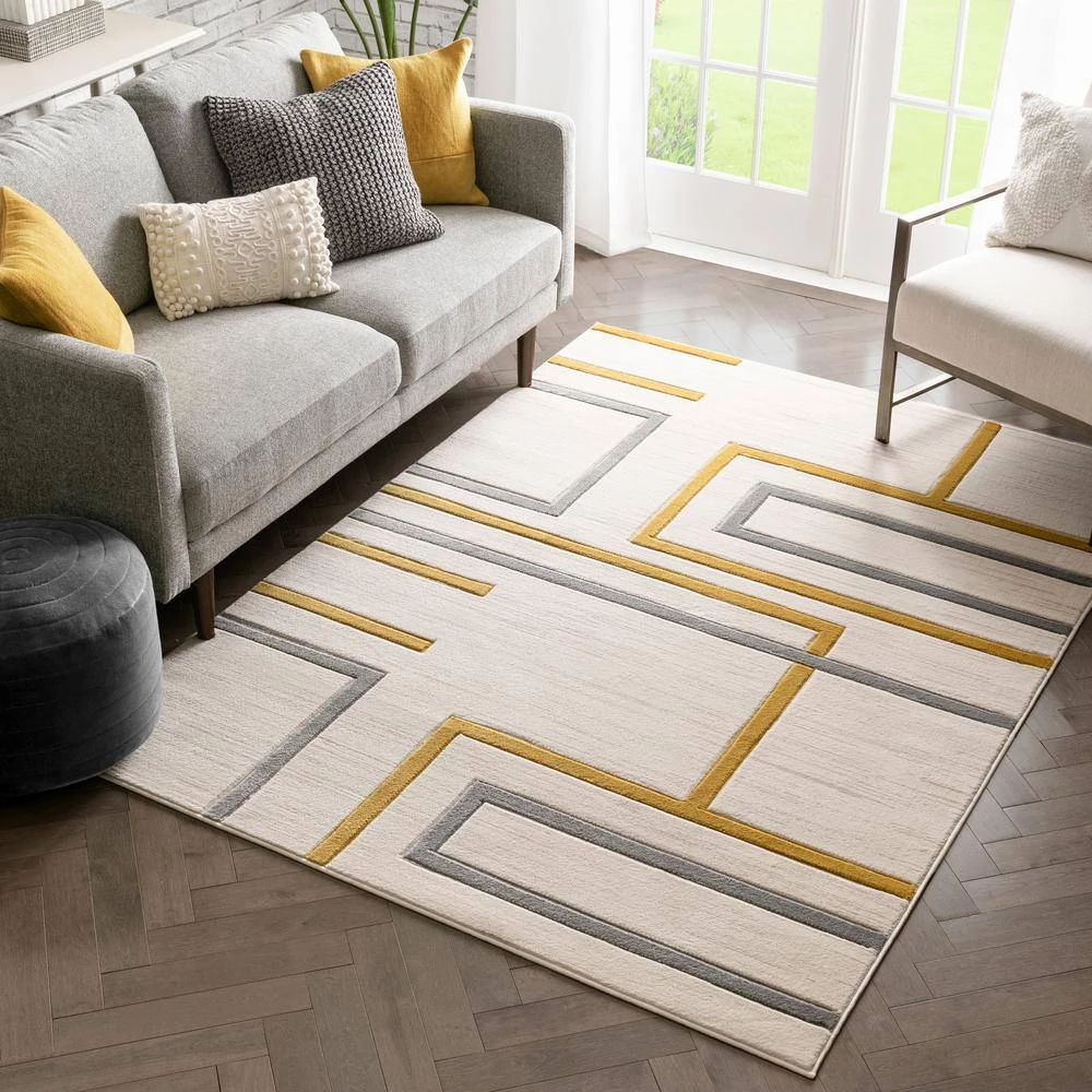 Good Vibes Fiona Gold Modern Geometric Lines 5 ft. 3 in. x 7 ft. 3 in. Area Rug by Well Woven 4 Good Vibes Fiona Gold Modern Geometric Lines 5 ft. 3 in. x 7 ft. 3 in. Area Rug by Well Woven - Image 2