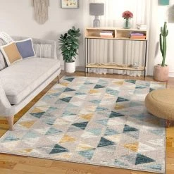 Mystic Simone Modern Geometric Gold 5 ft. 3 in. x 7 ft. 3 in. Area Rug by Well Woven -Linon Home Decor Sales gold well woven area rugs mc 315 5 1f 1000