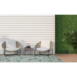 Delta Green and Ivory 7 ft. W x 9 ft. L Washable Polyester Indoor/Outdoor Area Rug by Linon Home Decor -Linon Home Decor Sales green ivory linon home decor outdoor rugs thdr04070 44 1000