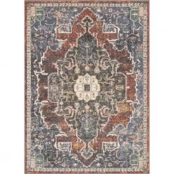 Miro Lyon Green Red Rust 7 ft. 10 in. x 9 ft. 10 in. Vintage Bohemian Medallion Oriental Botanical Area Rug by Well Woven
