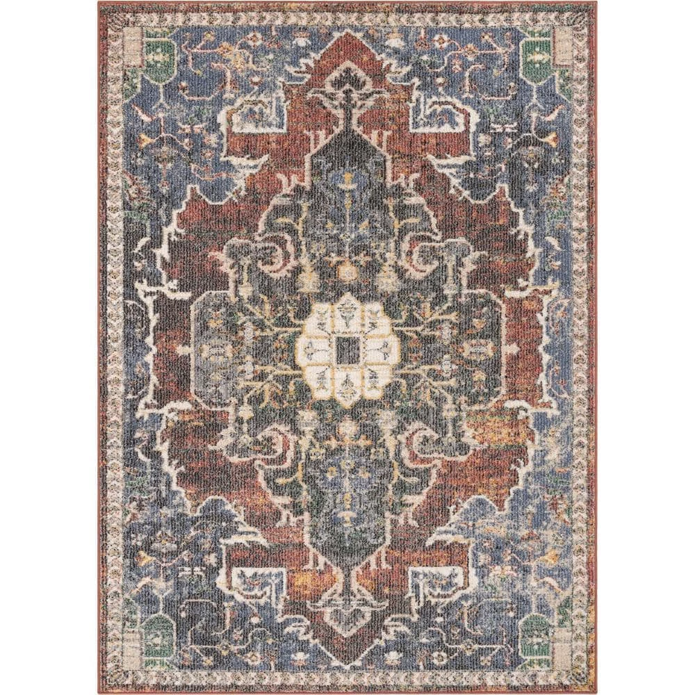 Miro Lyon Green Red Rust 7 ft. 10 in. x 9 ft. 10 in. Vintage Bohemian Medallion Oriental Botanical Area Rug by Well Woven 3 Miro Lyon Green Red Rust 7 ft. 10 in. x 9 ft. 10 in. Vintage Bohemian Medallion Oriental Botanical Area Rug by Well Woven