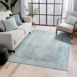 Nile Gila Vintage Bohemian Medallion Botanical Border Green 8 ft. x 10 ft. Machine Washable Flatweave Area Rug by Well Woven -Linon Home Decor Sales green well woven area rugs nil 15 7 31 1000