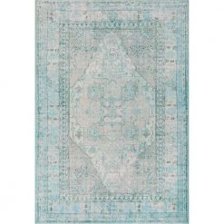 Nile Gila Vintage Bohemian Medallion Botanical Border Green 8 ft. x 10 ft. Machine Washable Flatweave Area Rug by Well Woven