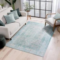 Nile Gila Vintage Bohemian Medallion Botanical Border Green 8 ft. x 10 ft. Machine Washable Flatweave Area Rug by Well Woven -Linon Home Decor Sales green well woven area rugs nil 15 7 c3 1000