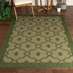 Medusa Sol Green Lattice Trellis 5 ft. 3 in. x 7 ft. 3 in. Indoor/Outdoor Area Rug by Well Woven -Linon Home Decor Sales green well woven outdoor rugs med 105 5 c3 1000