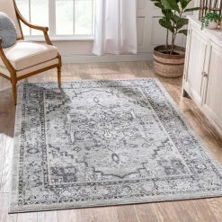 Topkapi Novara Vintage Oriental Medallion Pattern Grey Blue 7 ft. 10 in. x 9 ft. 10 in. Distressed Area Rug by Well Woven -Linon Home Decor Sales grey blue well woven area rugs top 47 7 c3 1000