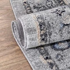 Topkapi Novara Vintage Oriental Medallion Pattern Grey Blue 7 ft. 10 in. x 9 ft. 10 in. Distressed Area Rug by Well Woven -Linon Home Decor Sales grey blue well woven area rugs top 47 7 fa 1000