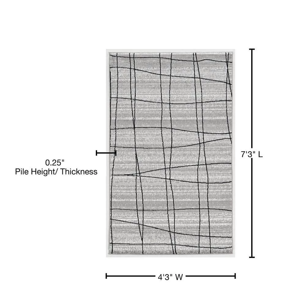 Callista Mod Plaid Gray 4 ft. 4 in. x 7 ft. 4 Area Rug by Linon Home Decor 6 Callista Mod Plaid Gray 4 ft. 4 in. x 7 ft. 4 Area Rug by Linon Home Decor - Image 4