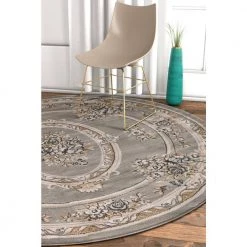 Timeless Le Petit Palais Grey Traditional Medallion 5 ft. x 5 ft. Round Area Rug by Well Woven -Linon Home Decor Sales grey well woven area rugs 36380 c3 1000