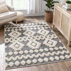 Bellagio Chiara Moroccan Tribal Grey 7 ft. 10 in. x 10 ft. 6 in. High-Low Flat-Weave Area Rug by Well Woven -Linon Home Decor Sales grey well woven area rugs bg 87 7 c3 1000