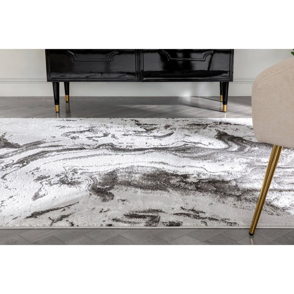 Fairmont Ralph Retro Geometric Waves Grey 5 ft. 3 in. x 7 ft. 3 in. Glam Area Rug by Well Woven 10 Fairmont Ralph Retro Geometric Waves Grey 5 ft. 3 in. x 7 ft. 3 in. Glam Area Rug by Well Woven - Image 8