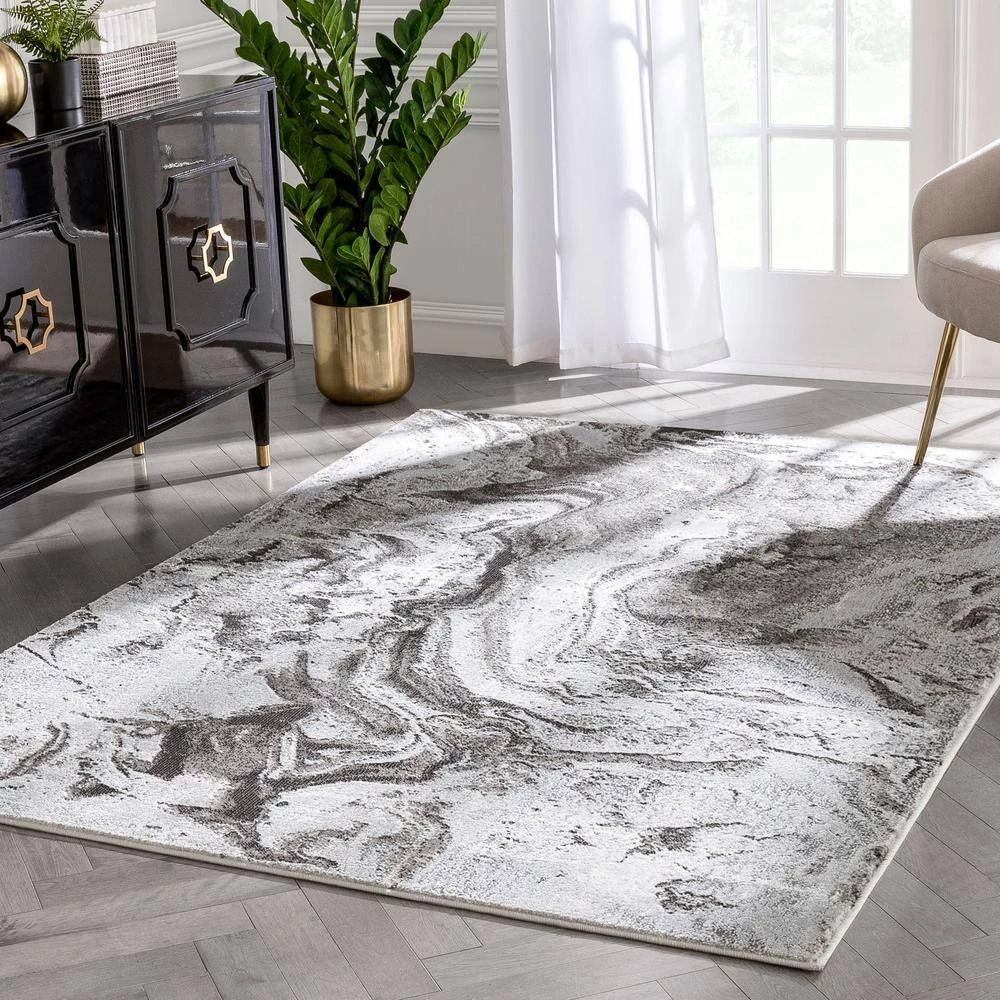 Fairmont Ralph Retro Geometric Waves Grey 5 ft. 3 in. x 7 ft. 3 in. Glam Area Rug by Well Woven 4 Fairmont Ralph Retro Geometric Waves Grey 5 ft. 3 in. x 7 ft. 3 in. Glam Area Rug by Well Woven - Image 2