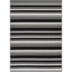 Kings Court Uni Stripes Grey 3 ft. x 5 ft. Modern Geometric Area Rug by Well Woven