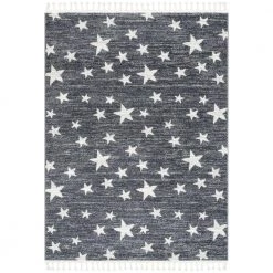 Kennedy Stars Modern Geometric Grey 5 ft. 3 in. x 7 ft. 3 in. Kids Area Rug by Well Woven