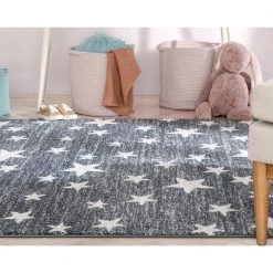 Kennedy Stars Modern Geometric Grey 5 ft. 3 in. x 7 ft. 3 in. Kids Area Rug by Well Woven -Linon Home Decor Sales grey well woven area rugs ken 27 5 c3 1000