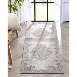 Dorado Arid Modern Grey 2 ft. 3 in. x 7 ft. 3 in. Runner Medallion Persian High-Low Indoor/Outdoor Area Rug by Well Woven -Linon Home Decor Sales grey well woven outdoor rugs do 507 2 4f 1000