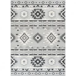 Dorado Mamba 5 ft. 3 in. x 7 ft. 3 in. Modern Navajo Southwestern Grey High-Low Indoor/Outdoor Area Rug by Well Woven