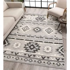 Dorado Mamba 5 ft. 3 in. x 7 ft. 3 in. Modern Navajo Southwestern Grey High-Low Indoor/Outdoor Area Rug by Well Woven -Linon Home Decor Sales grey well woven outdoor rugs do 58 5 fa 1000