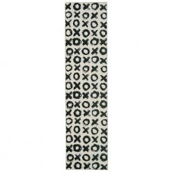 Washable Jenna Ivory/Black 2 ft. x 8 ft. Abstract Runner Rug by Linon Home Decor