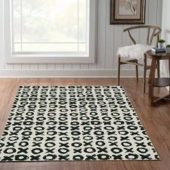 Washable Jenna Ivory/Black 5 ft. x 7 ft. Abstract Rectangle Area Rug by Linon Home Decor -Linon Home Decor Sales ivory black linon home decor area rugs thd03363 31 1000