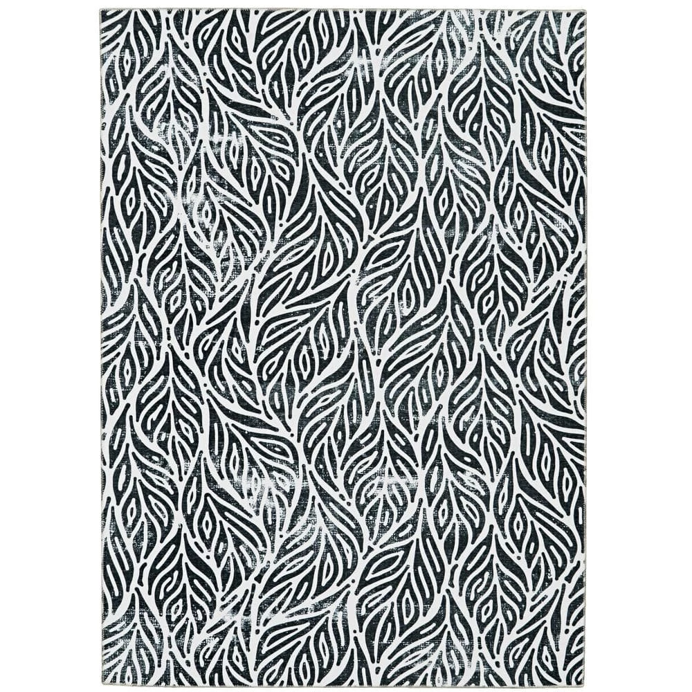 Washable Leif Ivory/Black 3 ft. x 5 ft. Abstract Rectangle Area Rug by Linon Home Decor 3 Washable Leif Ivory/Black 3 ft. x 5 ft. Abstract Rectangle Area Rug by Linon Home Decor