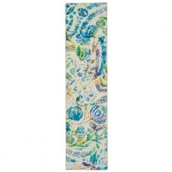 Washable Emily Ivory/Blue 2 ft. x 8 ft. Abstract Runner Rug by Linon Home Decor