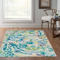 Washable Emily Ivory/Blue 5 ft. x 7 ft. Abstract Rectangle Area Rug by Linon Home Decor -Linon Home Decor Sales ivory blue linon home decor area rugs thd03311 31 1000
