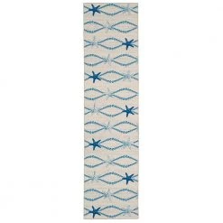 Washable Sandy Ivory/Blue 2 ft. x 8 ft. Abstract Runner Rug by Linon Home Decor