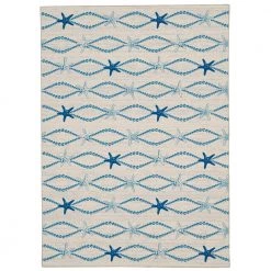 Washable Sandy Ivory/Blue 3 ft. x 5 ft. Abstract Rectangle Area Rug by Linon Home Decor