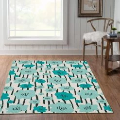 Washable Yanny Ivory/Blue 5 ft. x 7 ft. Floral Rectangle Area Rug by Linon Home Decor -Linon Home Decor Sales ivory blue linon home decor area rugs thd03371 31 1000