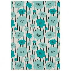 Washable Yanny Ivory/Blue 5 ft. x 7 ft. Floral Rectangle Area Rug by Linon Home Decor