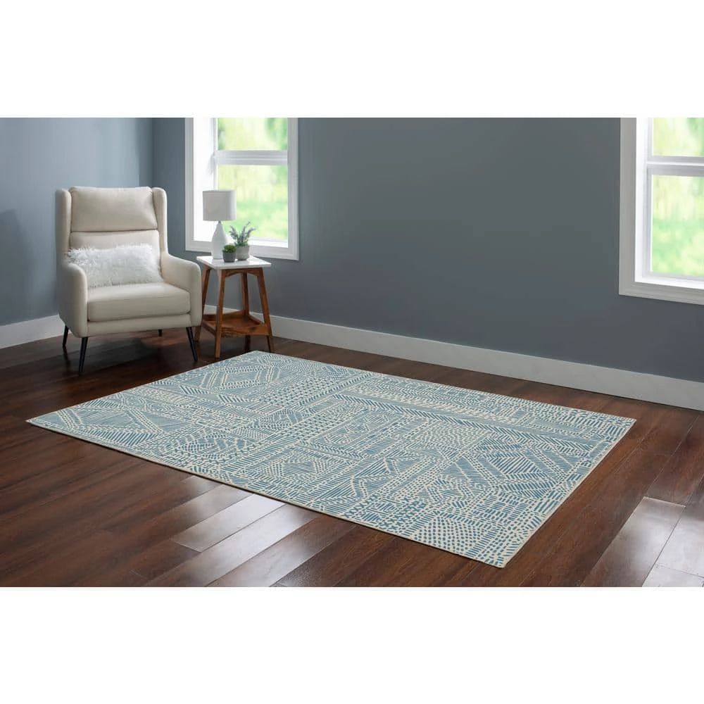 Cohen 5x7 Washable Ivory/Blue Rectangle Abstract Polyester Area Rug by Linon Home Decor 9 Cohen 5x7 Washable Ivory/Blue Rectangle Abstract Polyester Area Rug by Linon Home Decor - Image 7