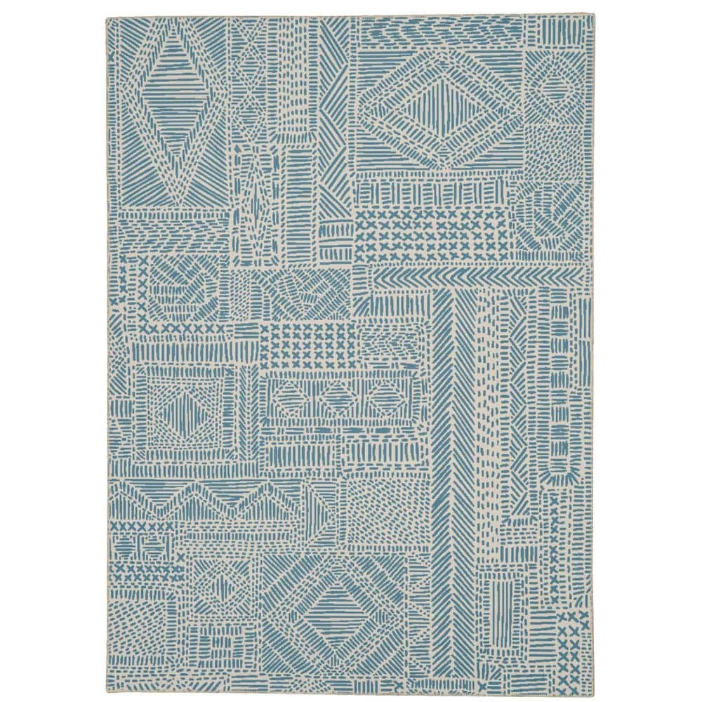 Cohen 5x7 Washable Ivory/Blue Rectangle Abstract Polyester Area Rug by Linon Home Decor 3 Cohen 5x7 Washable Ivory/Blue Rectangle Abstract Polyester Area Rug by Linon Home Decor