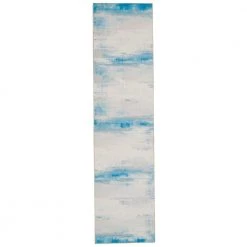 Washable Watercolor Ivory/Blue 2 ft. x 8 ft. Abstract Runner/Area Rug by Linon Home Decor