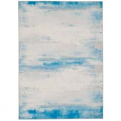 Washable Watercolor Ivory/Blue 3 ft. x 5 ft. Abstract Rectangle Area Rug by Linon Home Decor