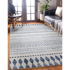 Marcy Ivory and Blue 5 ft. W x 7 ft. L Washable Polyester Indoor/Outdoor Area Rug by Linon Home Decor -Linon Home Decor Sales ivory blue linon home decor outdoor rugs thdr04041 31 1000