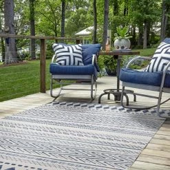 Marcy Ivory and Blue 5 ft. W x 7 ft. L Washable Polyester Indoor/Outdoor Area Rug by Linon Home Decor -Linon Home Decor Sales ivory blue linon home decor outdoor rugs thdr04041 44 1000