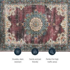 Washable Kathryn Ivory/Burgundy 5 ft. x 7 ft. Abstract Rectangle Area Rug by Linon Home Decor 13 Washable Kathryn Ivory/Burgundy 5 ft. x 7 ft. Abstract Rectangle Area Rug by Linon Home Decor -Linon Home Decor Sales ivory burgundy linon home decor area rugs thd03331 1f 1000