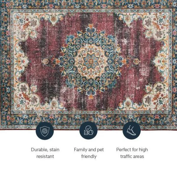 Washable Kathryn Ivory/Burgundy 5 ft. x 7 ft. Abstract Rectangle Area Rug by Linon Home Decor 7 Washable Kathryn Ivory/Burgundy 5 ft. x 7 ft. Abstract Rectangle Area Rug by Linon Home Decor - Image 5