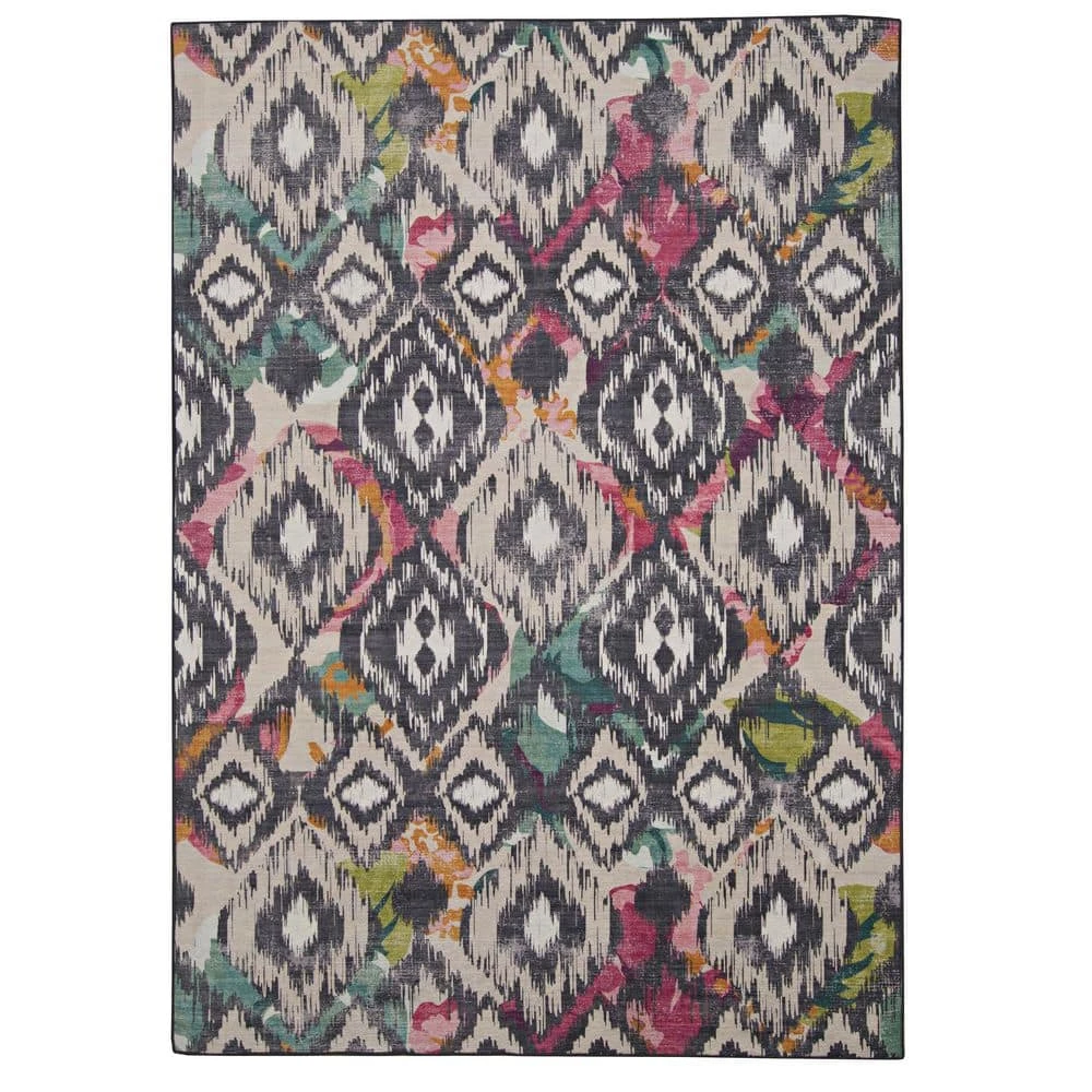 Grayson Ivory and Charcoal 3 ft. W x 5 ft. L Washable Polyester Indoor/Outdoor Area Rug by Linon Home Decor 3 Grayson Ivory and Charcoal 3 ft. W x 5 ft. L Washable Polyester Indoor/Outdoor Area Rug by Linon Home Decor